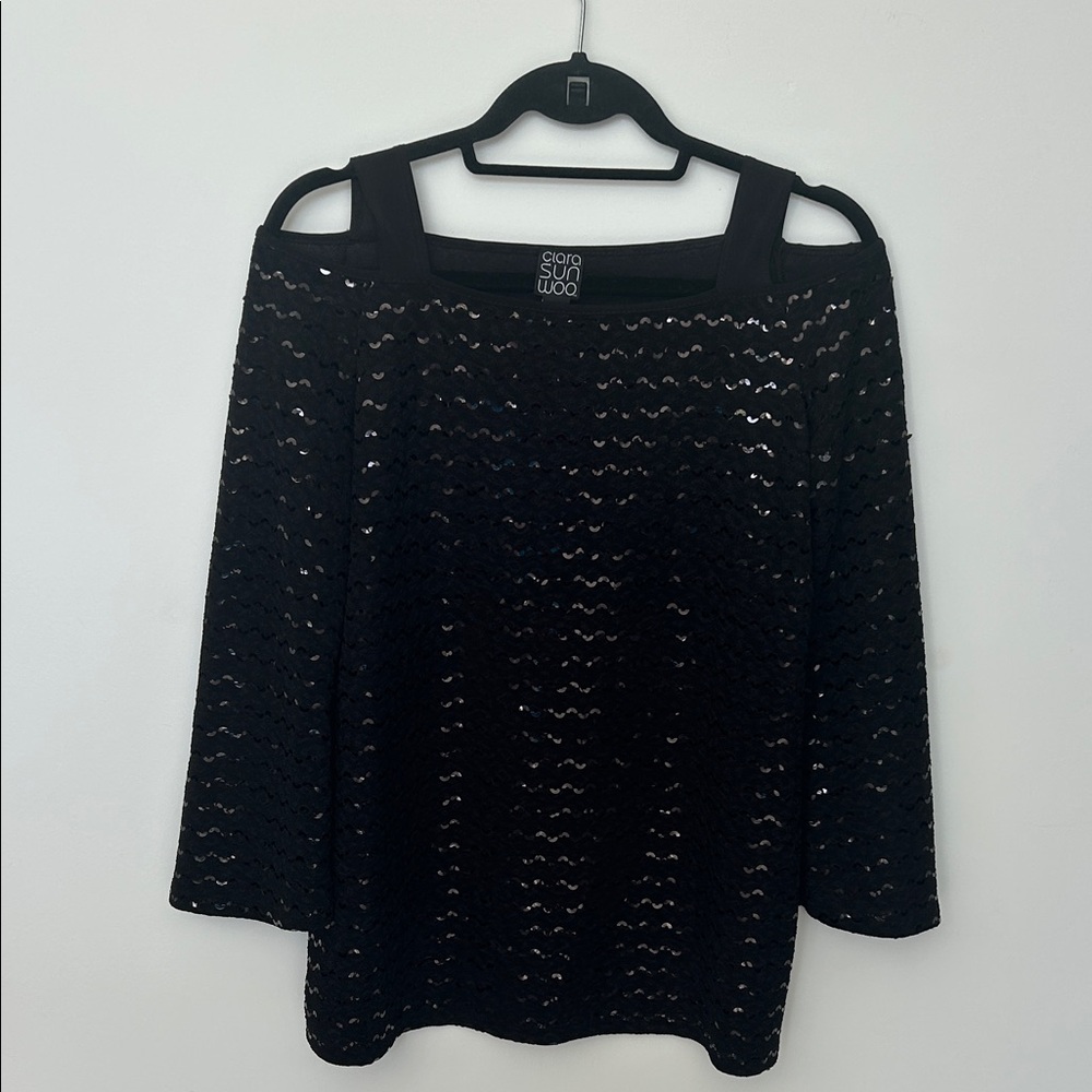 CLARA SUNWOO Black Sequin Top